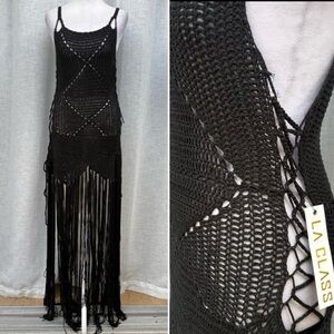 NWT LA CLASS black crochet sleeveless dress